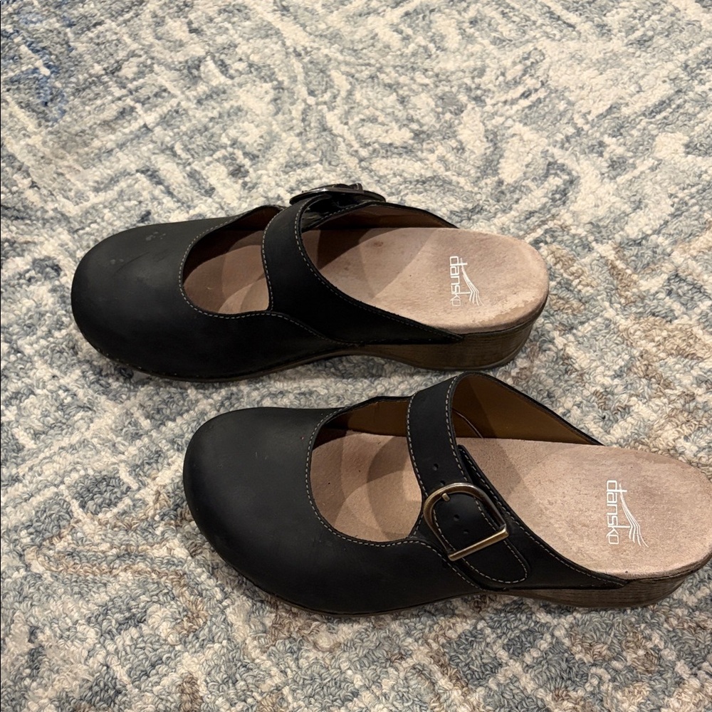 Dansko Black Leather Mary Jane Slip-On Clogs - Picture 5 of 6